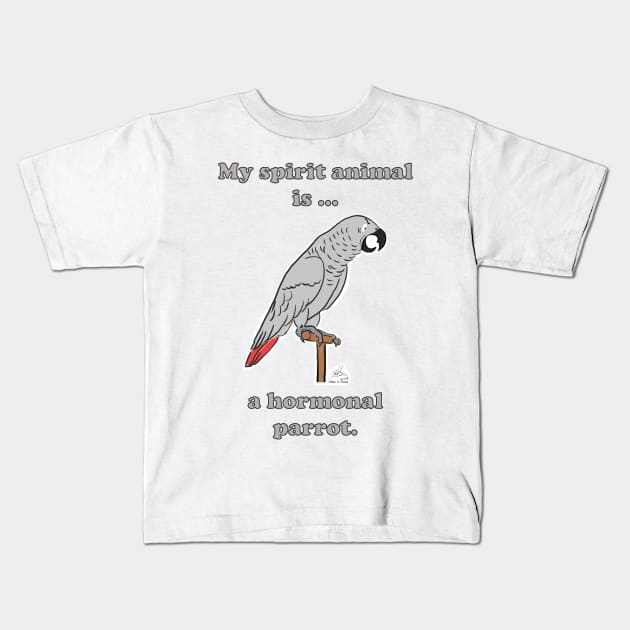 My Spirit Animal is a Hormonal Parrot African Grey Man Kids T-Shirt by Laughing Parrot